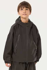 Boy's Black Detachable Ear Hood Waterproof Insulated Snow Jacket
