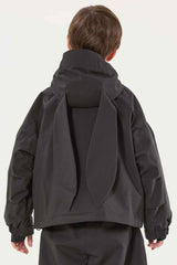 Boy's Black Detachable Ear Hood Waterproof Insulated Snow Jacket