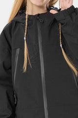 Girl's Black Detachable Ear Hood Waterproof Insulated Snow Jacket