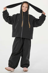 Girl's Black Detachable Ear Hood Waterproof Insulated Snow Jacket