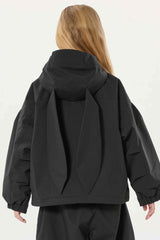 Girl's Black Detachable Ear Hood Waterproof Insulated Snow Jacket