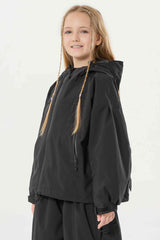 Girl's Black Detachable Ear Hood Waterproof Insulated Snow Jacket