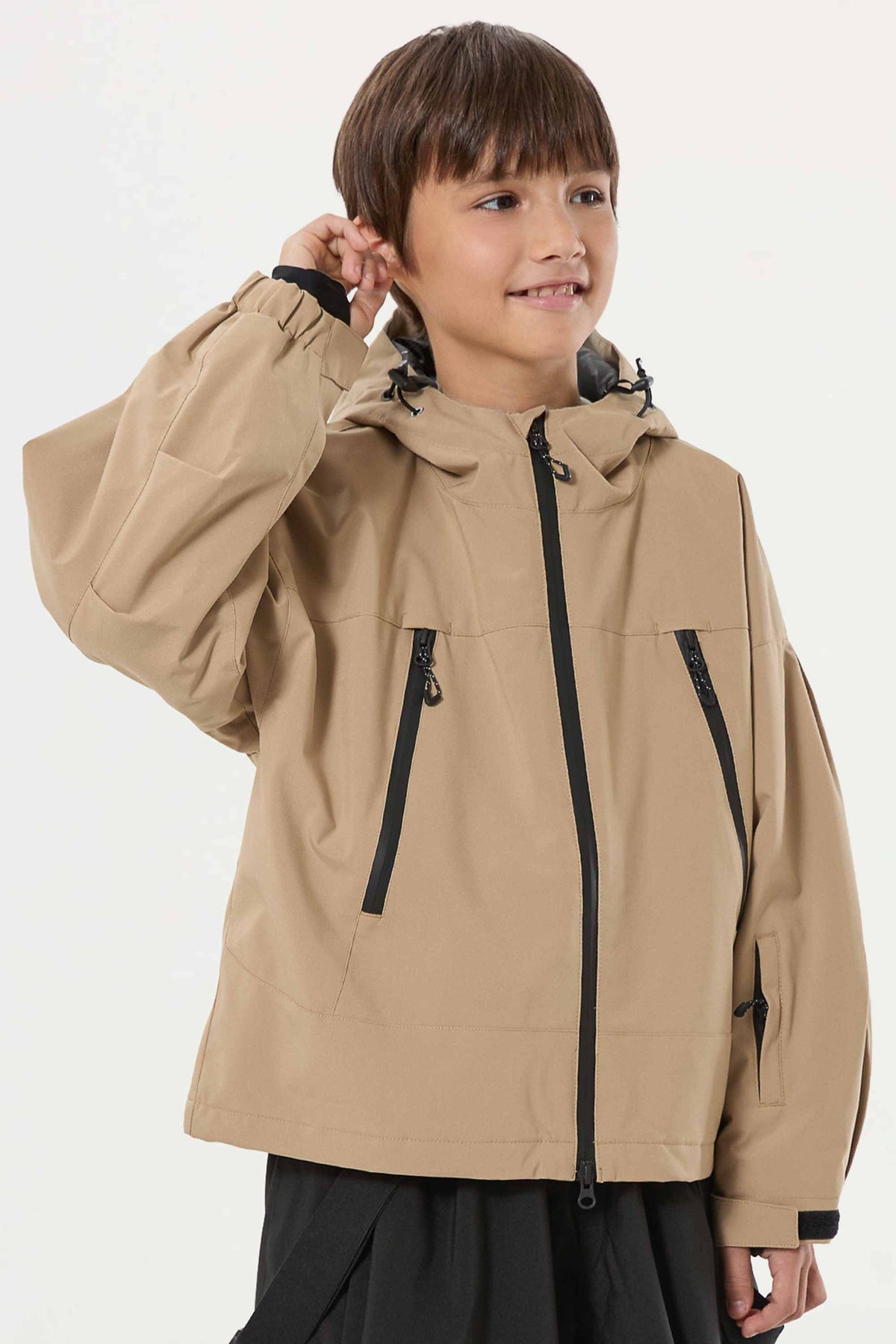 Boy's Khaki Detachable Ear Hood Waterproof Insulated Snow Jacket