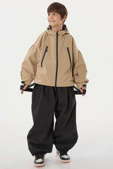 Boy's Khaki Detachable Ear Hood Waterproof Insulated Snow Jacket