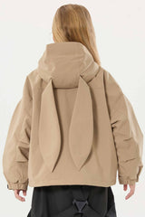 Girl's Khaki Detachable Ear Hood Waterproof Insulated Snow Jacket