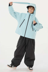 Boy's Ice Blue Detachable Ear Hood Waterproof Insulated Snow Jacket