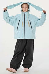 Girl's Ice Blue Detachable Ear Hood Waterproof Insulated Snow Jacket