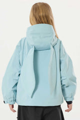 Girl's Ice Blue Detachable Ear Hood Waterproof Insulated Snow Jacket