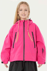 Girl's Black Detachable Ear Hood Waterproof Insulated Snow Jacket