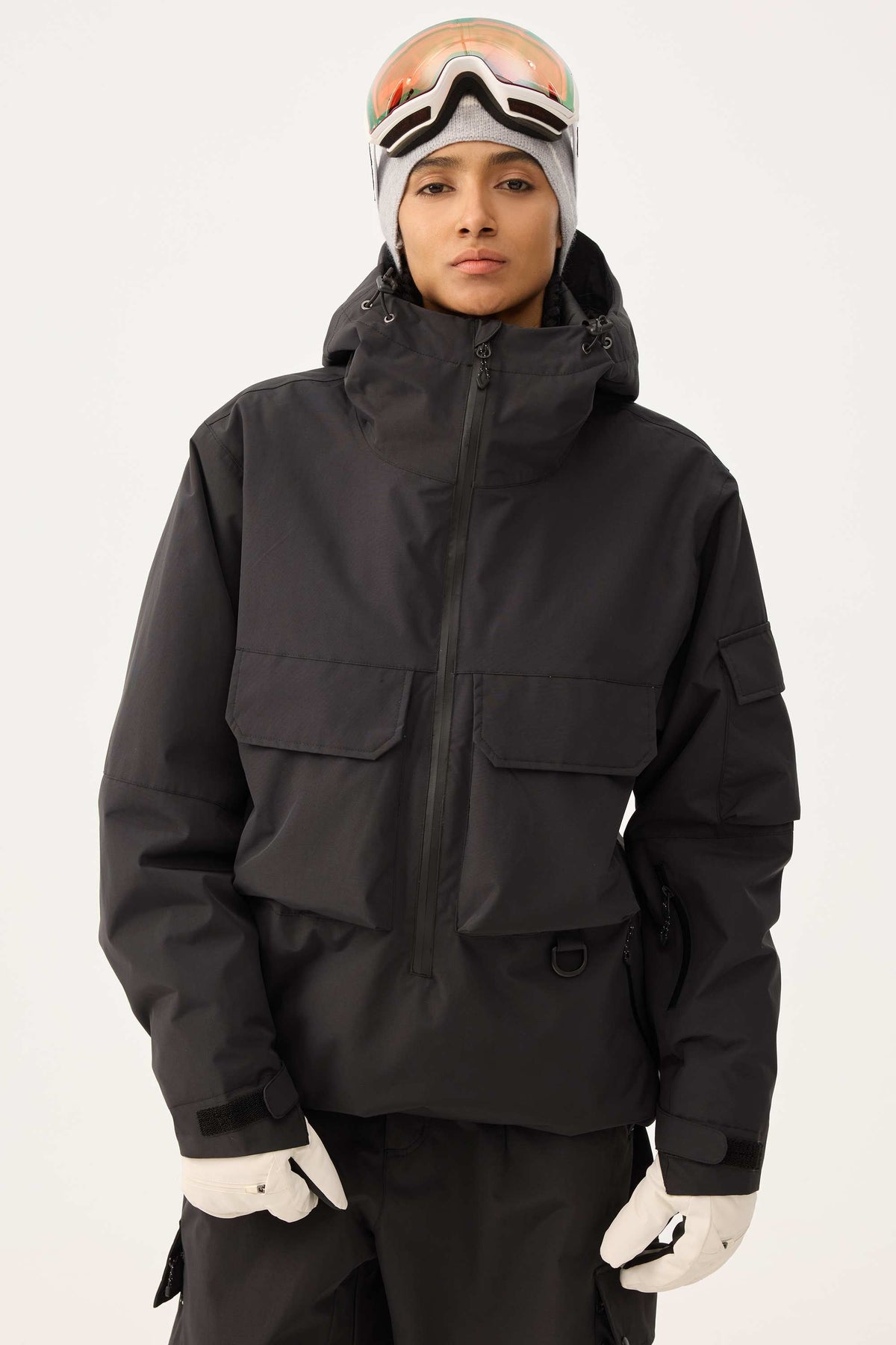 Women's Black Techwear Half-Zip Insulated Snow Anorak