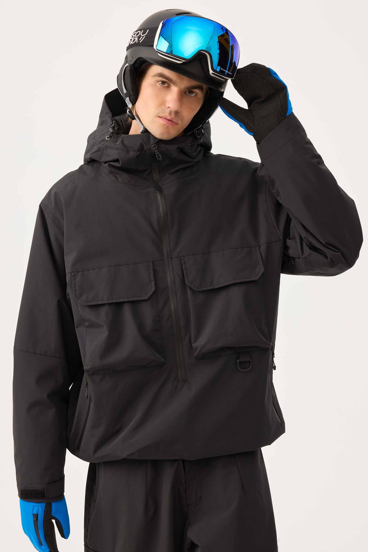Men's Black Techwear Half-Zip Insulated Snow Anorak