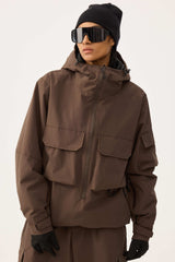 Women's Khaki Techwear Half-Zip Insulated Snow Anorak