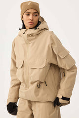 Women's Khaki Techwear Half-Zip Insulated Snow Anorak