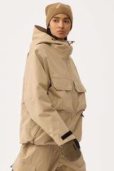 Women's Khaki Techwear Half-Zip Insulated Snow Anorak