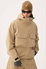 Men's Coffee Techwear Half-Zip Insulated Snow Anorak