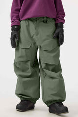 Women's Dark Brown Baggy Utility Wear-resistant Snow Pants