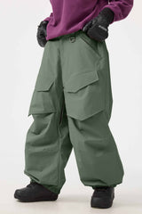 Women's Dark Brown Baggy Utility Wear-resistant Snow Pants