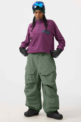 Women's Army Green Baggy Utility Wear-resistant Snow Pants