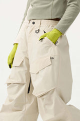 Women's Dark Brown Baggy Utility Wear-resistant Snow Pants