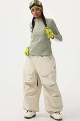 Women's Dark Brown Baggy Utility Wear-resistant Snow Pants