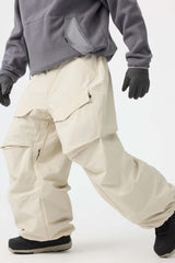 Men's Dark Brown Baggy Utility Wear-resistant Snow Pants