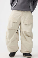Men's Dark Brown Baggy Utility Wear-resistant Snow Pants