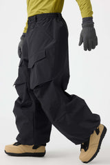 Men's Black Baggy Utility Wear-resistant Snow Pants