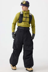 Men's Dark Brown Baggy Utility Wear-resistant Snow Pants