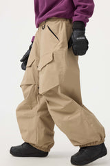 Women's Army Green Baggy Utility Wear-resistant Snow Pants