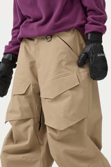 Women's Army Green Baggy Utility Wear-resistant Snow Pants