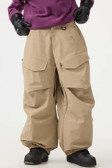 Women's Dark Brown Baggy Utility Wear-resistant Snow Pants