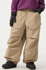 Women's Army Green Baggy Utility Wear-resistant Snow Pants