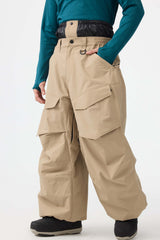 Men's Dark Brown Baggy Utility Wear-resistant Snow Pants