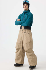 Men's Army Green Baggy Utility Wear-resistant Snow Pants