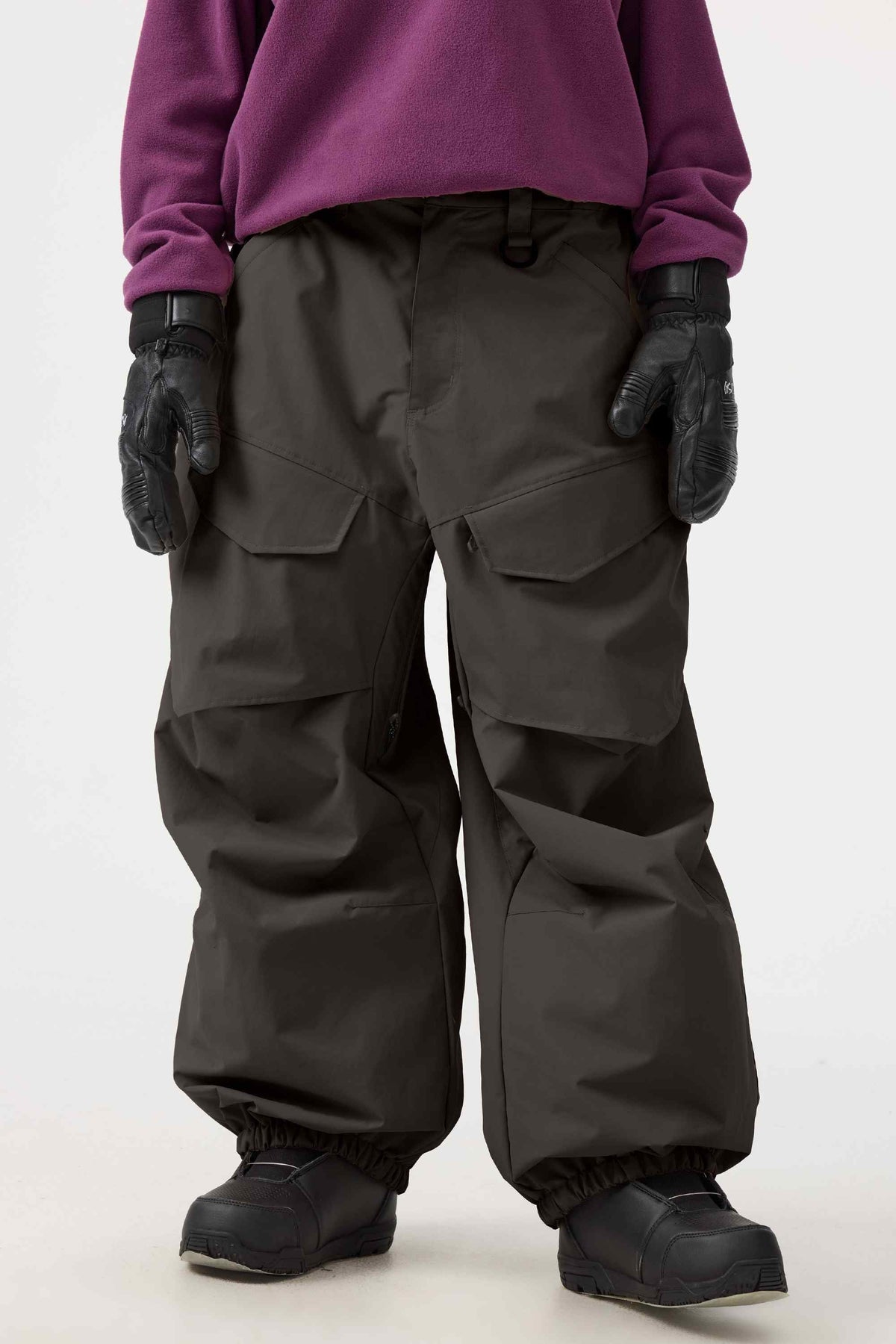 Women's Dark Brown Baggy Utility Wear-resistant Snow Pants