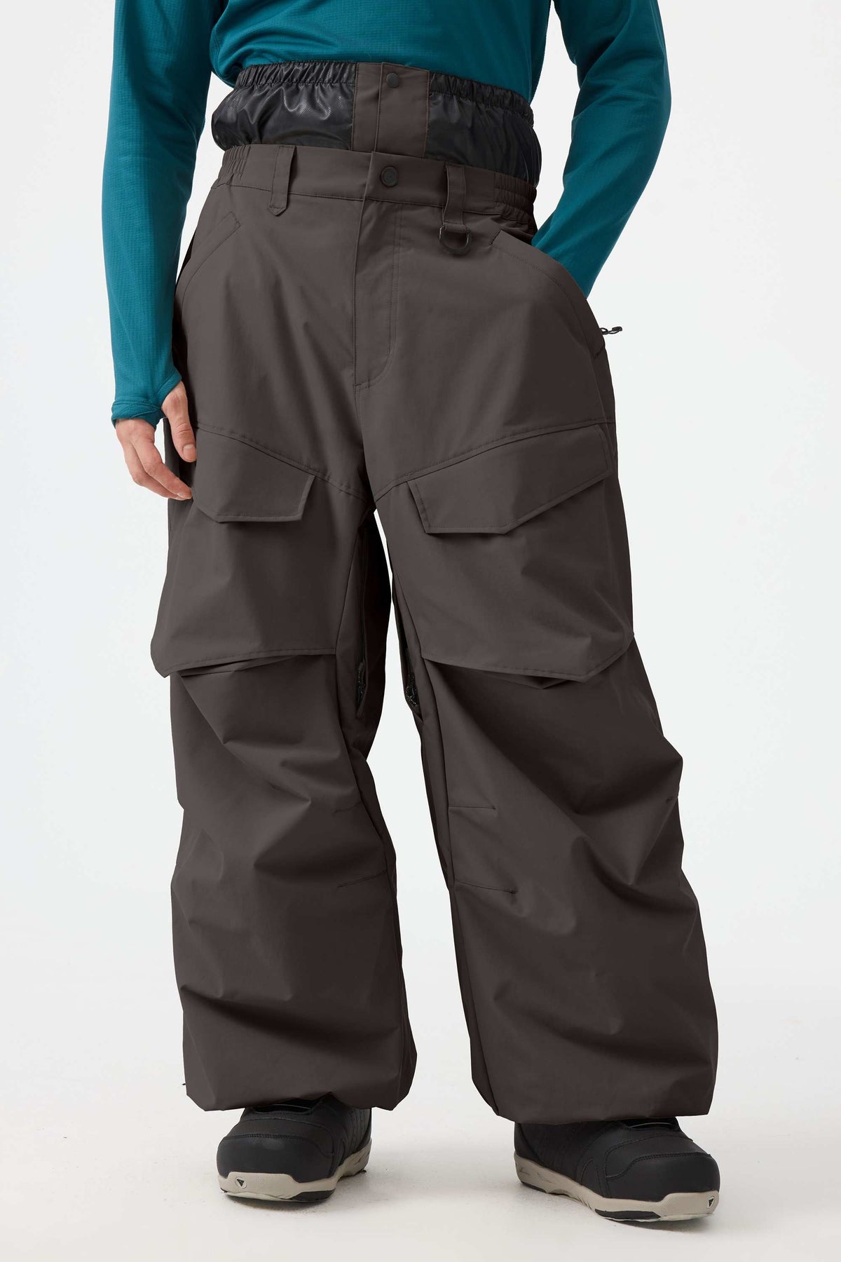 Men's Dark Brown Baggy Utility Wear-resistant Snow Pants