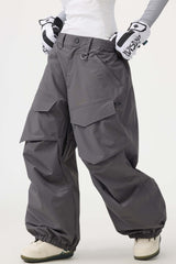 Women's Dark Brown Baggy Utility Wear-resistant Snow Pants