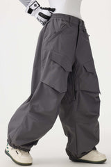Women's Dark Brown Baggy Utility Wear-resistant Snow Pants