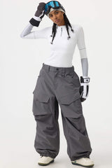 Women's Dark Brown Baggy Utility Wear-resistant Snow Pants