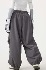 Women's Army Green Baggy Utility Wear-resistant Snow Pants