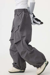 Women's Dark Brown Baggy Utility Wear-resistant Snow Pants