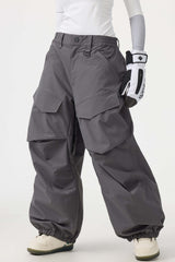 Women's Army Green Baggy Utility Wear-resistant Snow Pants