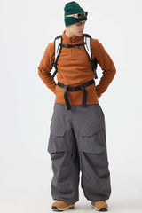 Men's Black Baggy Utility Wear-resistant Snow Pants
