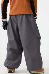 Men's Dark Brown Baggy Utility Wear-resistant Snow Pants