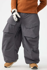 Men's Dark Brown Baggy Utility Wear-resistant Snow Pants