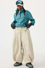 Pantalones de nieve holgados con cordón para mujer en color café 