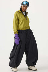 Pantalones de nieve holgados con cordón negro para mujer 