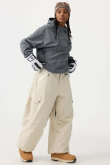 Women's Khaki Baggy Wear-resistant Waterproof Snow Pants