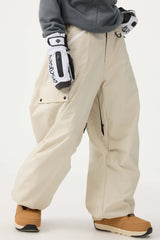 Women's Khaki Baggy Wear-resistant Waterproof Snow Pants