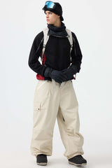 Men's Khaki Baggy Wear-resistant Waterproof Snow Pants